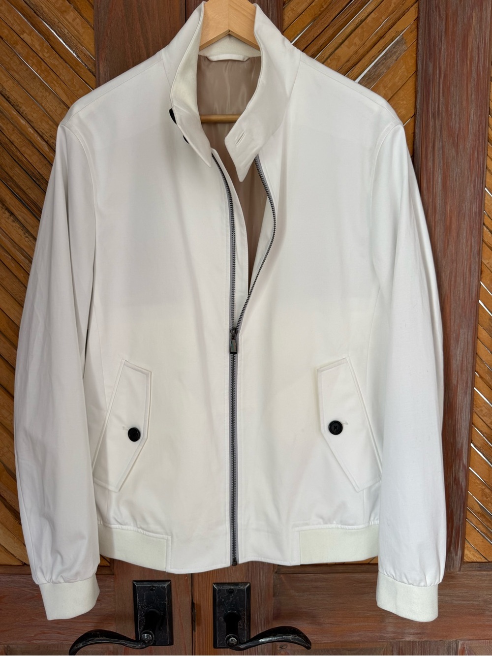 Billy Reid White Zip-Front Bomber Jacket